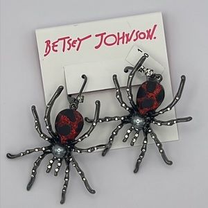 Betsey Johnson Halloween Spooky Spider Dangle Earrings Red Black Silver